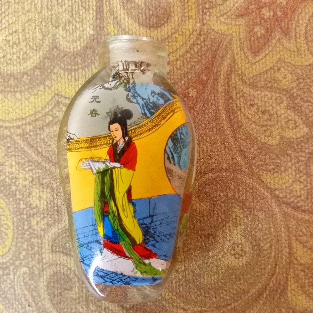 Reverse Hand Painted Chinese Glass Snuff Bottle Two Sided no cork - Picture 4 of 8